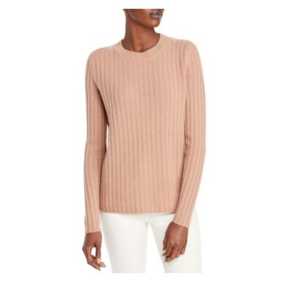 C BLOOMINGDALES Sweaters - Designer Brand Womens Brown Ribbed Long Sleeve Crew Neck Sweater S